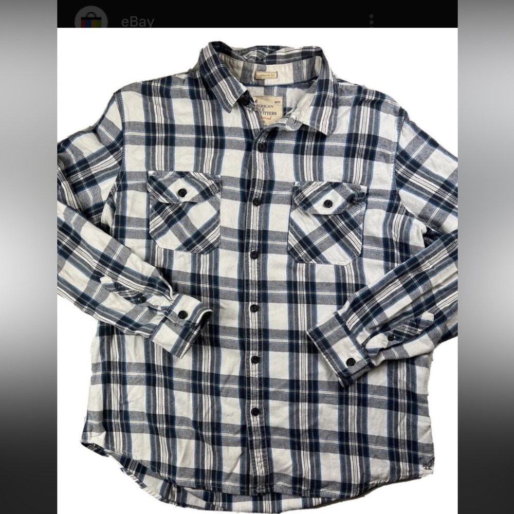 American Eagle Flannel Shirt Plaid Athletic Fit Button Front Mens L Q187